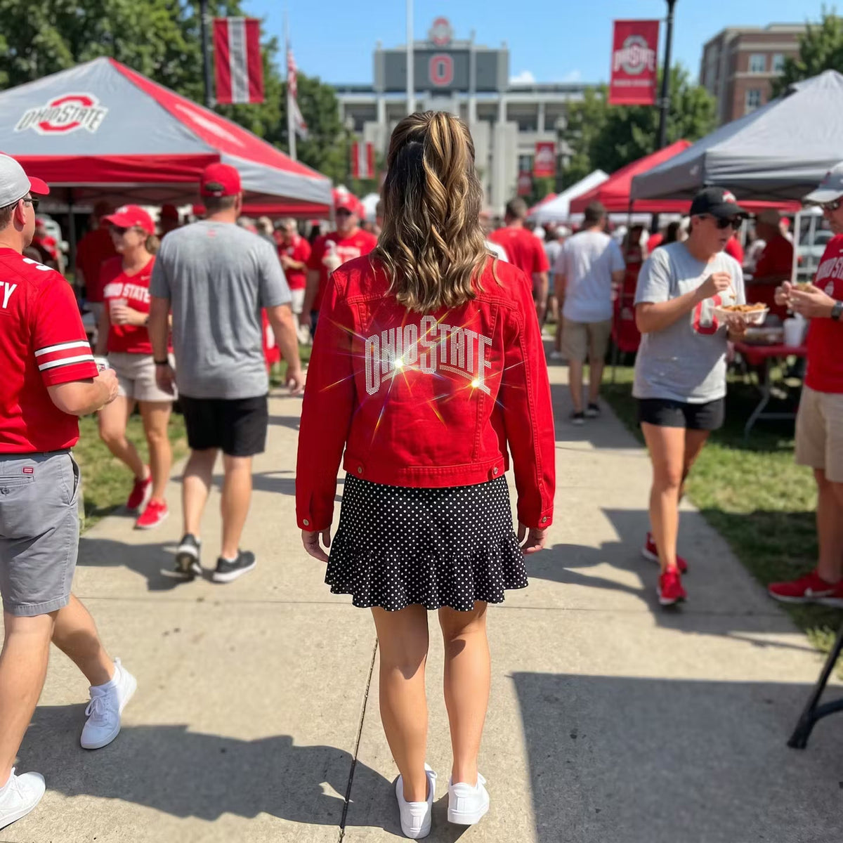 Ohio State White Curve Red Denim Jacket