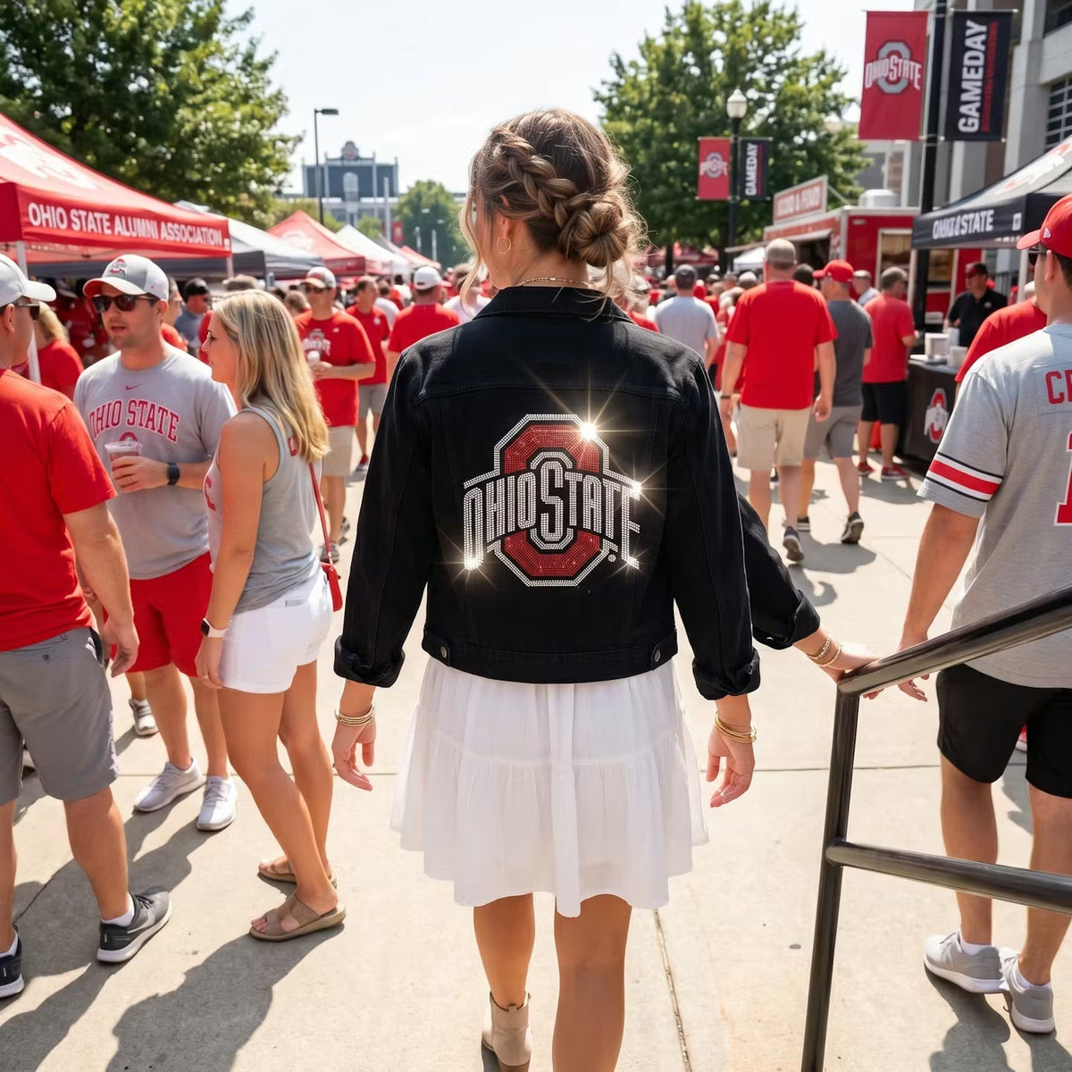 Ohio State Red Block O Black Denim Jacket