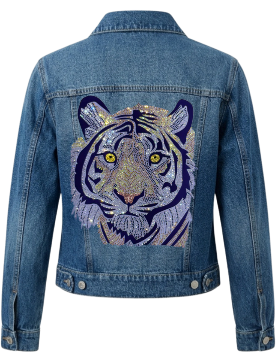 Purple Tiger Face Blue Denim Jacket