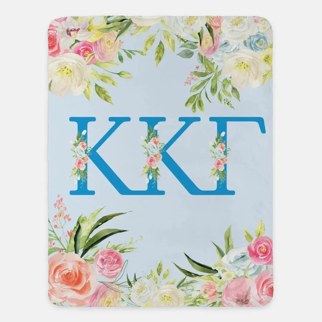 Kappa Kappa Gamma XL 60x80 Blue Floral Sherpa Blanket
