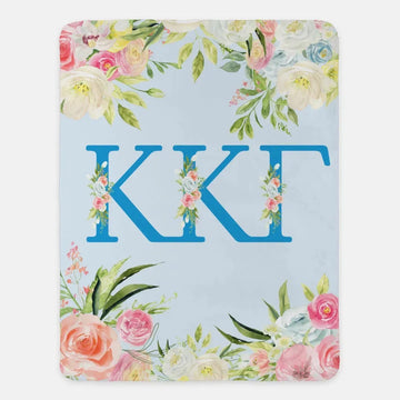 Kappa Kappa Gamma XL 60x80 Blue Floral Sherpa Blanket