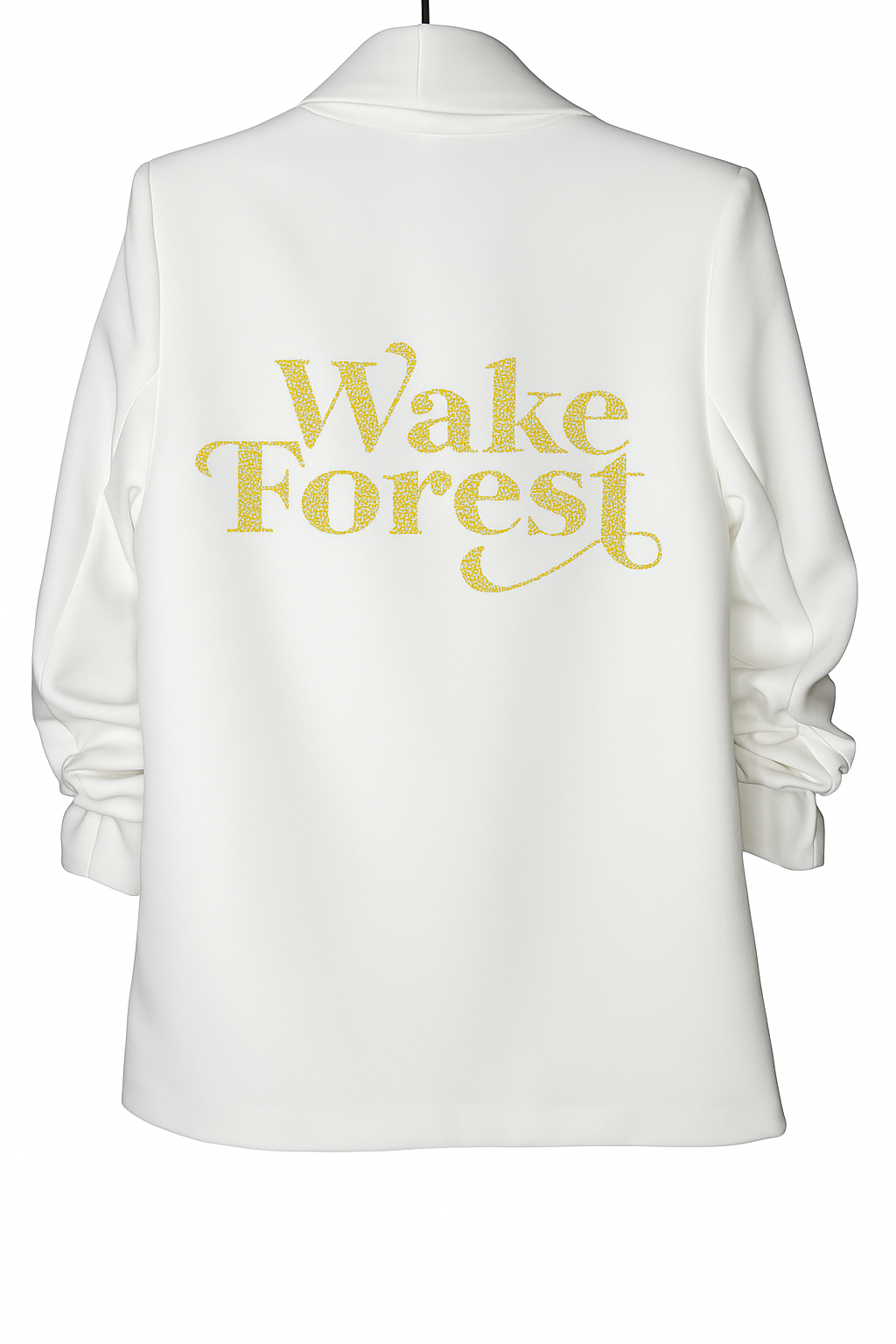 Wake Forest Script Ruched Sleeve White Blazer