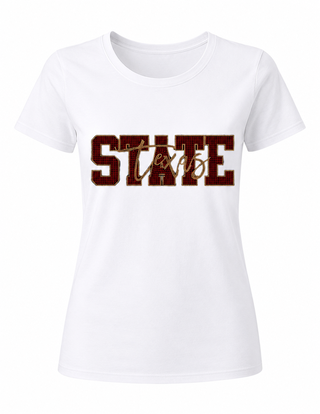 Texas State Script Crewneck White Short Sleeve T-Shirt