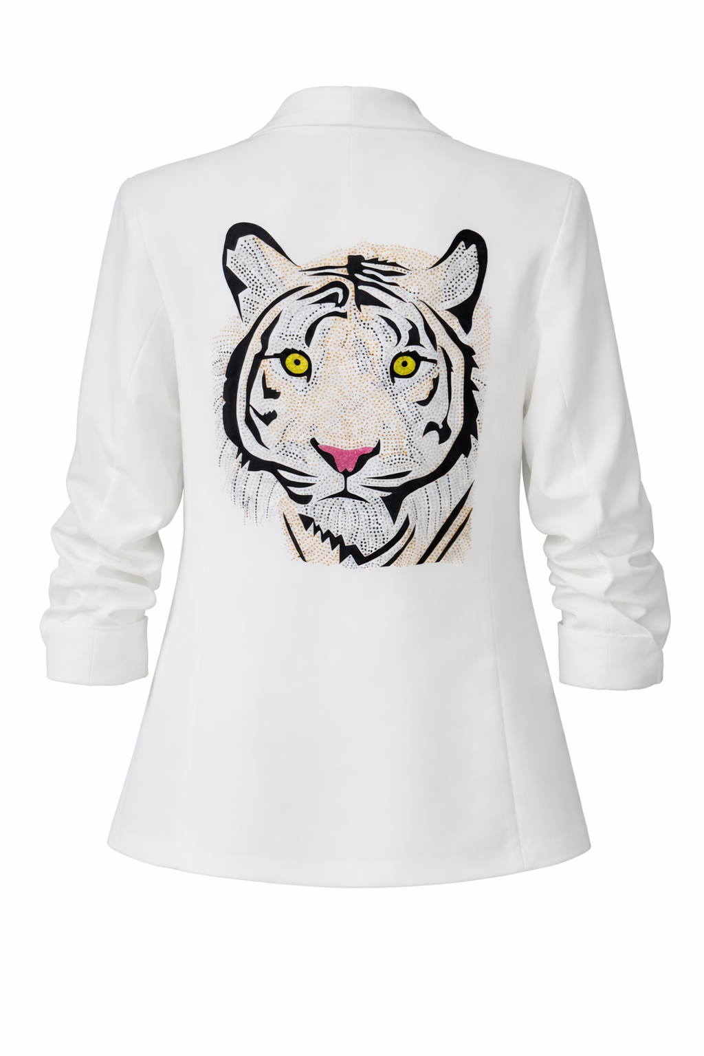 Orange Tiger Face Ruched White Blazer
