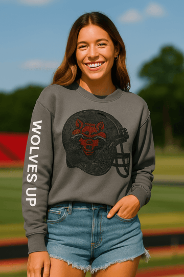 Game Day Sweatshirt, Crewneck Gray, Arkansas State Wolves Up Helmet