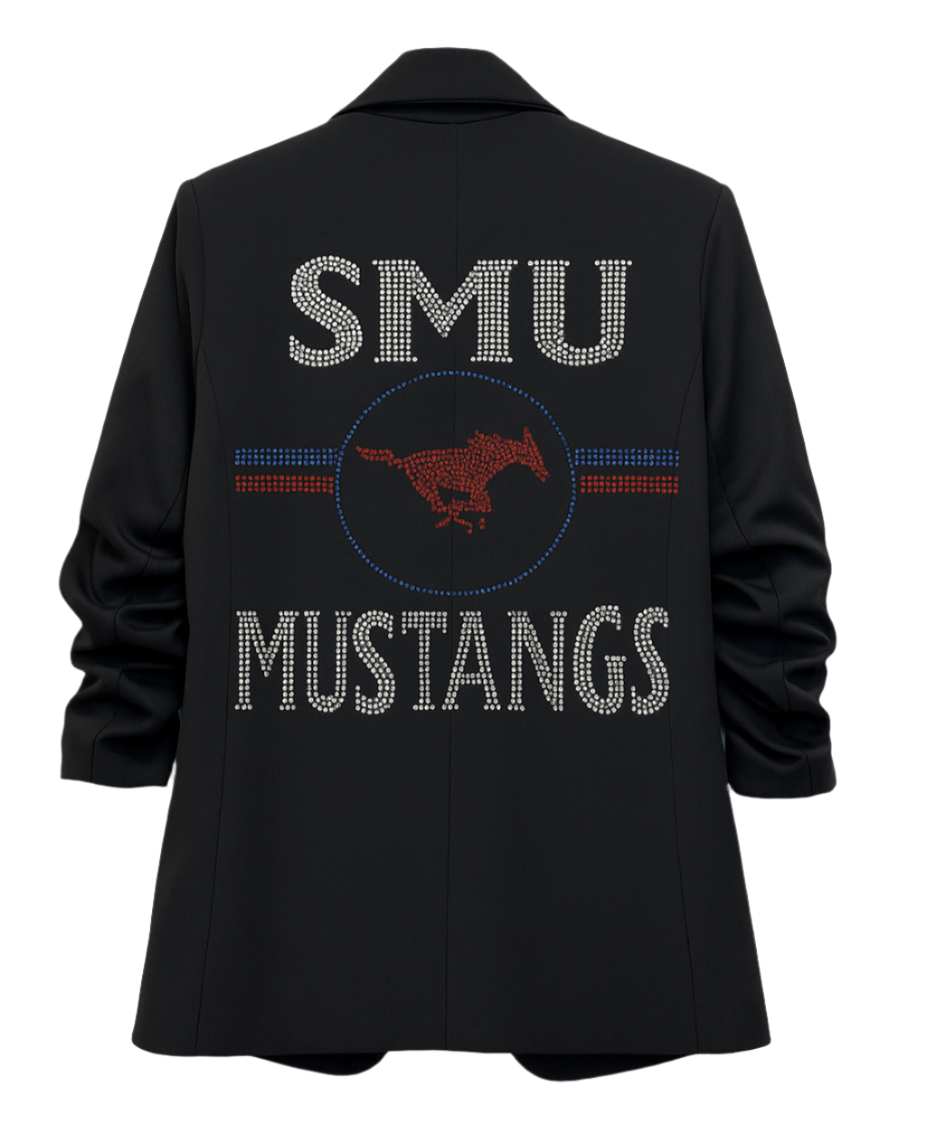 SMU Stripe Mustangs Ruched Sleeve Black Blazer