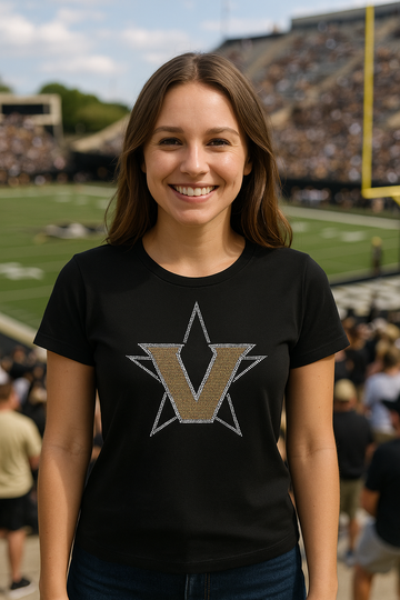 Vanderbilt Star V Black Crewneck Short Sleeve T-Shirt