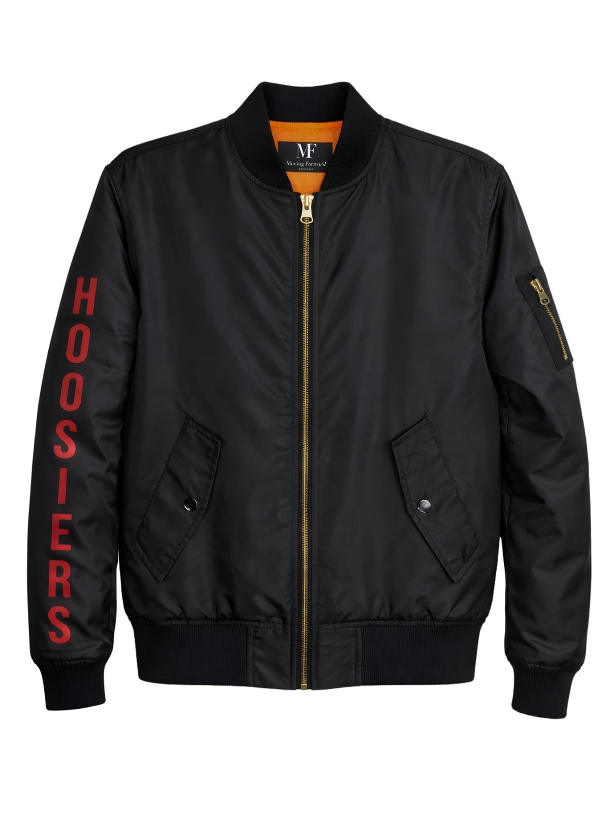 Indiana University Curved Indiana & Hoosiers Black Bomber Jacket