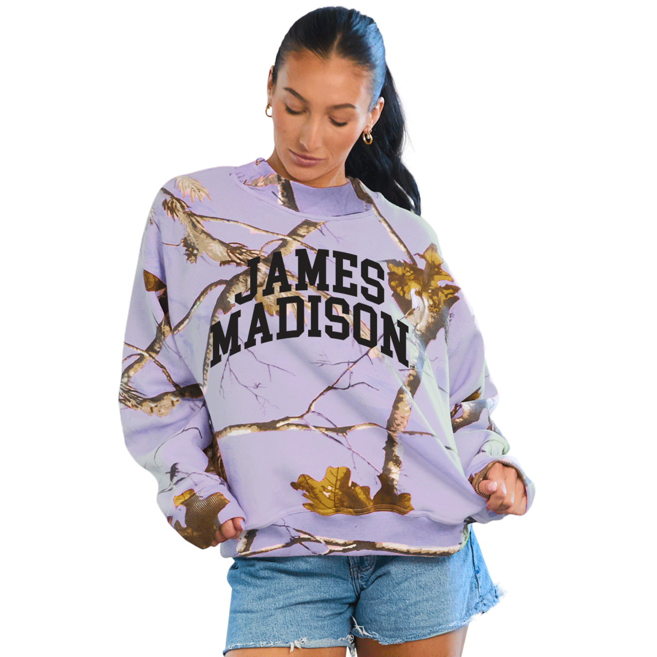 JMU Lavender Camo Mock Neck Sweatshirt