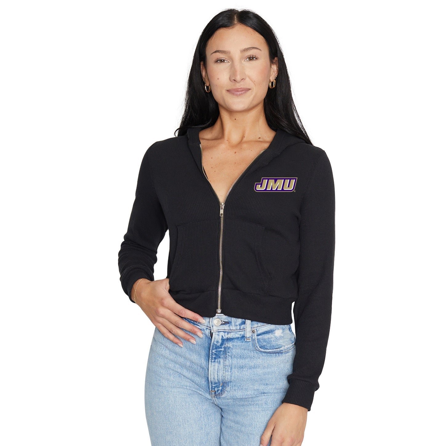 JMU Waffle Knit Zip Up Hoodie