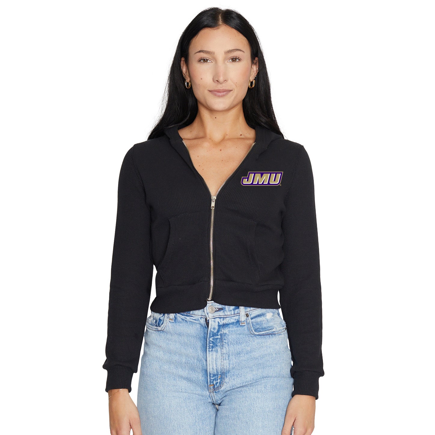 JMU Waffle Knit Zip Up Hoodie