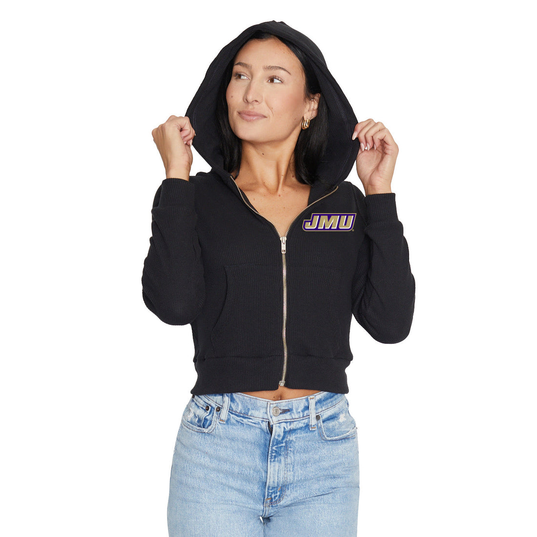 JMU Waffle Knit Zip Up Hoodie