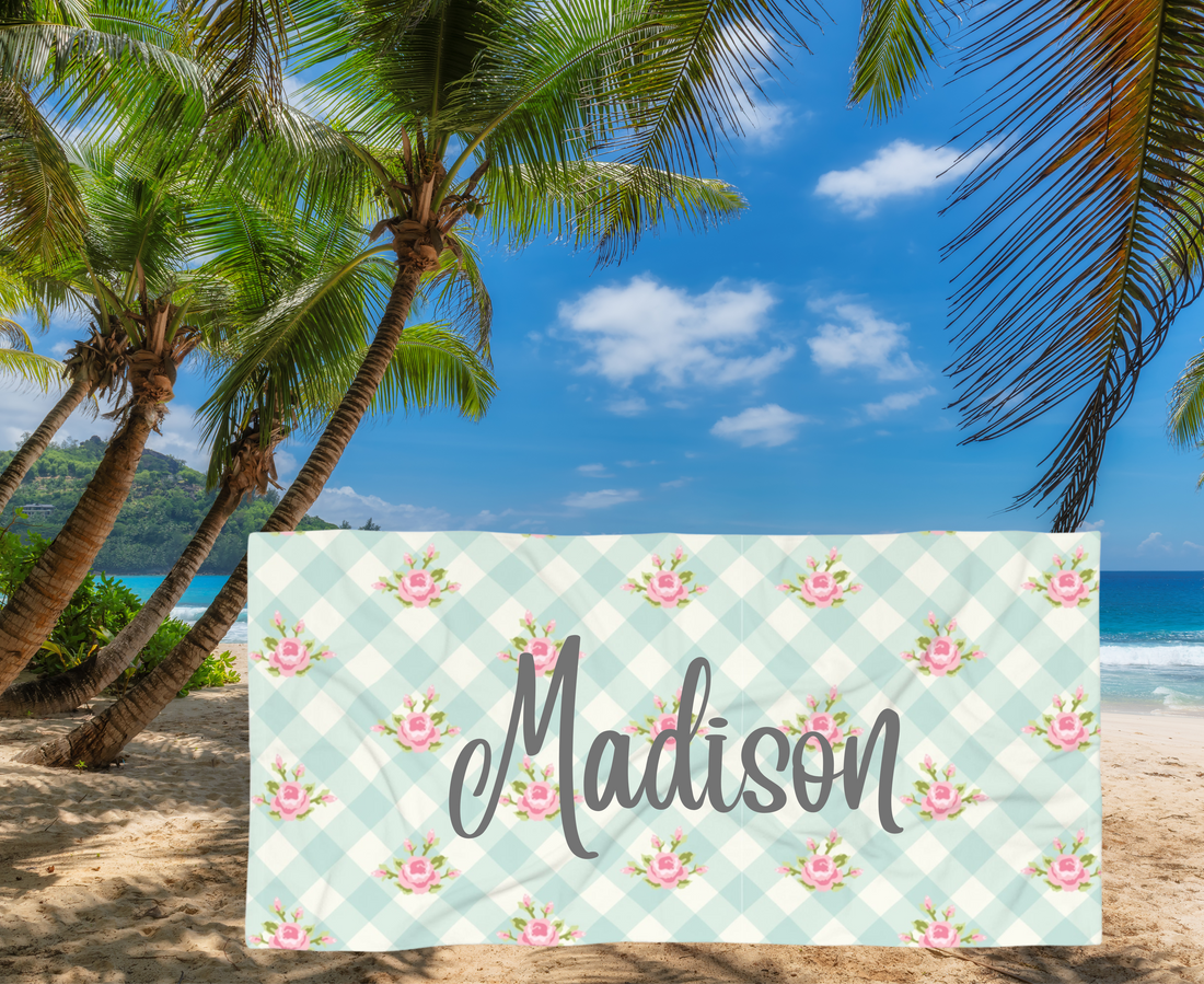 Customizable: Chic Floral Beach Towel for Summer Fun, Poolside Relaxation, Travel Essentials, Gift for Beach Lovers, Floral Design