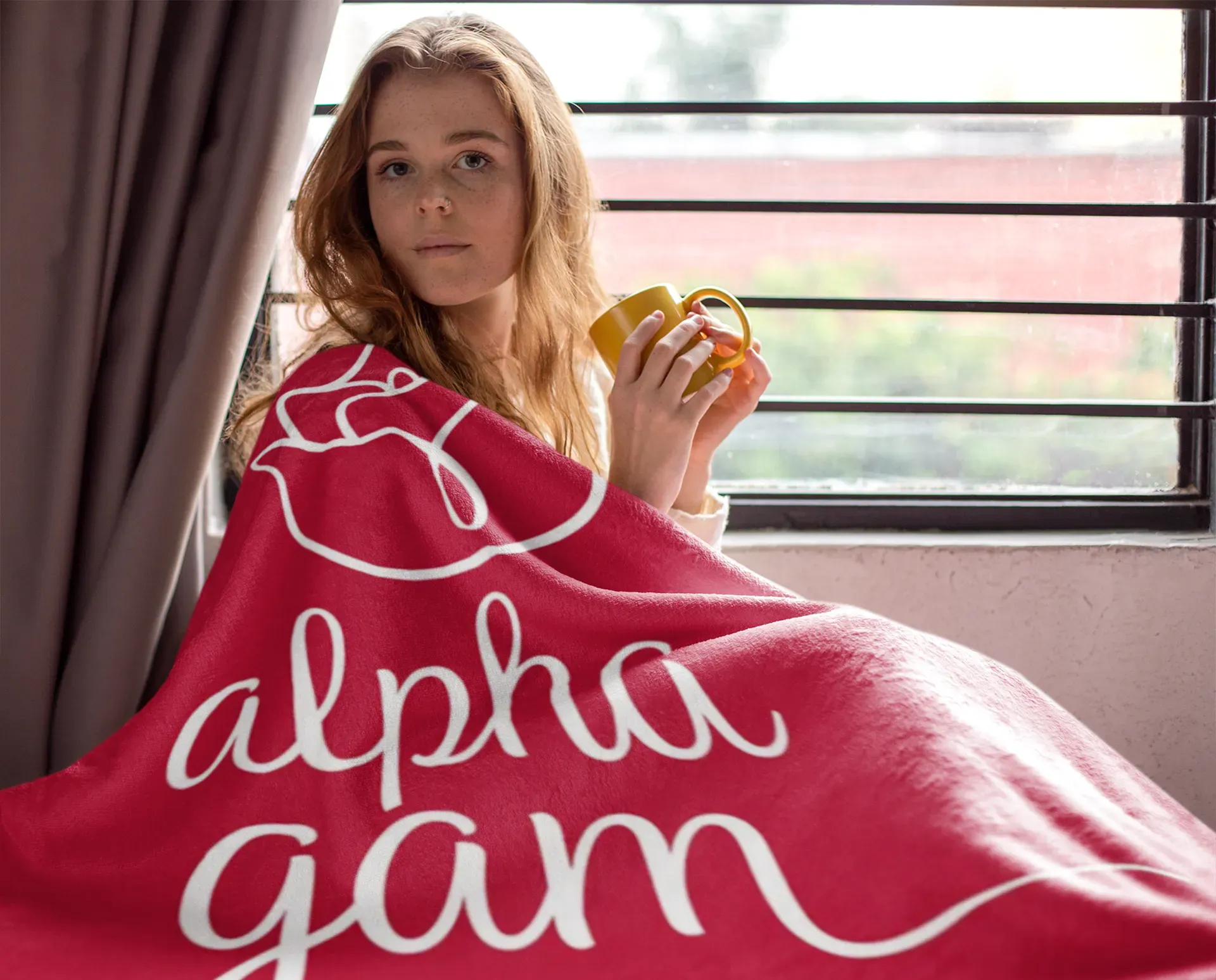 Alpha Gam XL 60x80 Sherpa Blanket - Red Rose