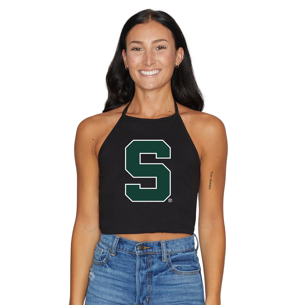Michigan State Black Halter Top