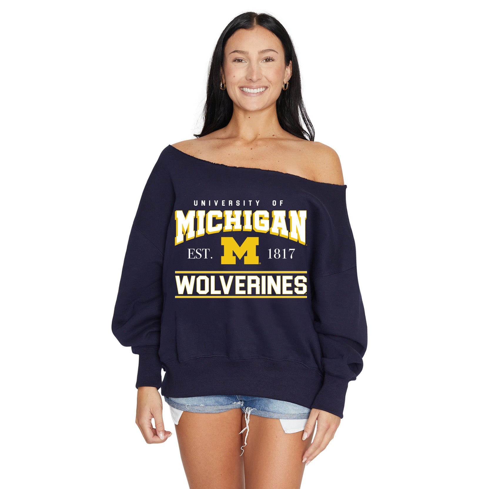 University of Michigan Navy Off the Shoulder Sweatshirt