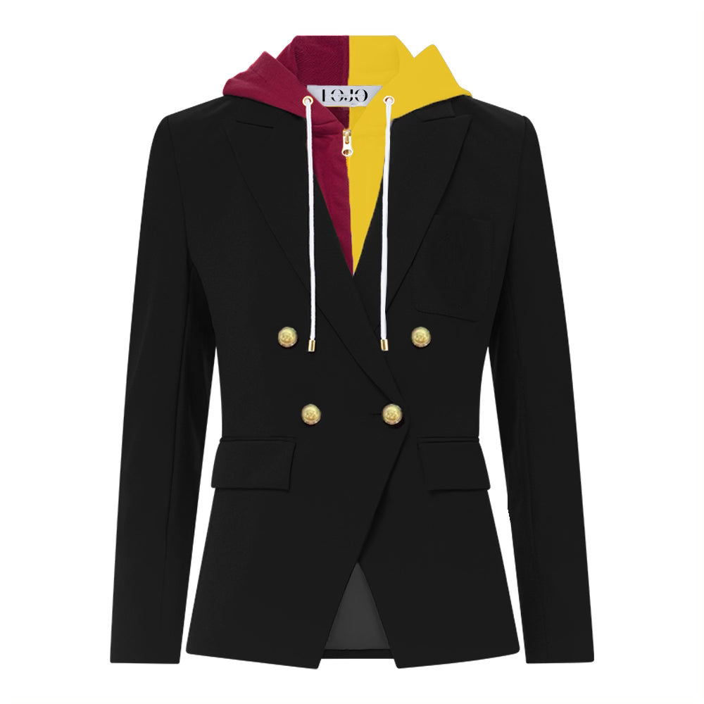 Maroon & Yellow Hooded Blazer Jacket