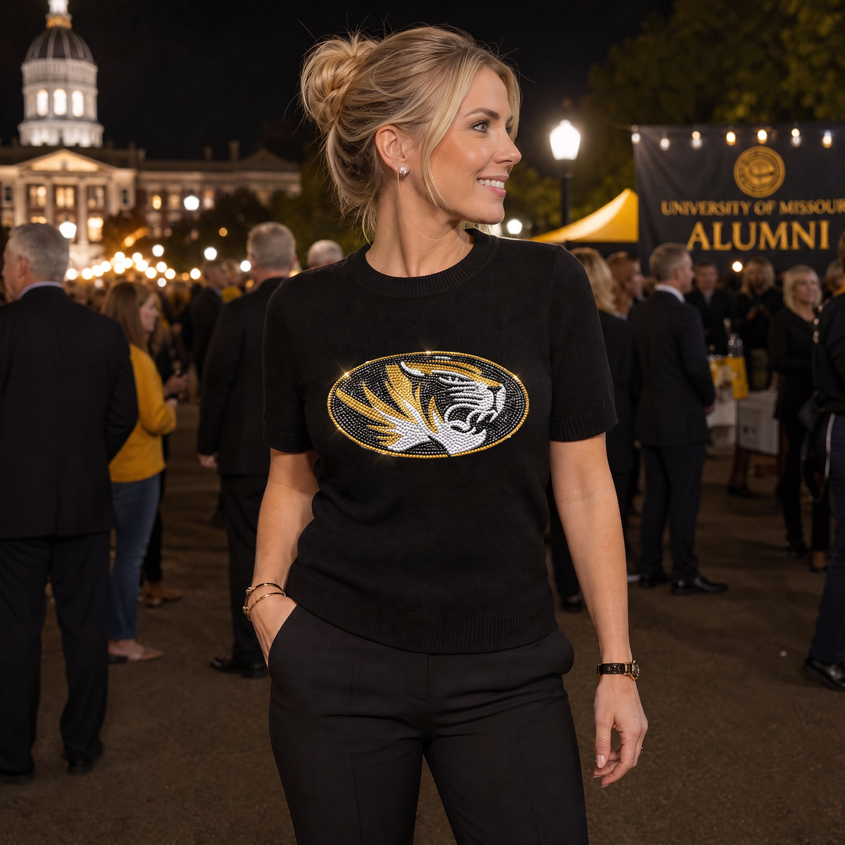 University of Missouri Black, Gold & White Tiger Black Short Sleeve Sweater