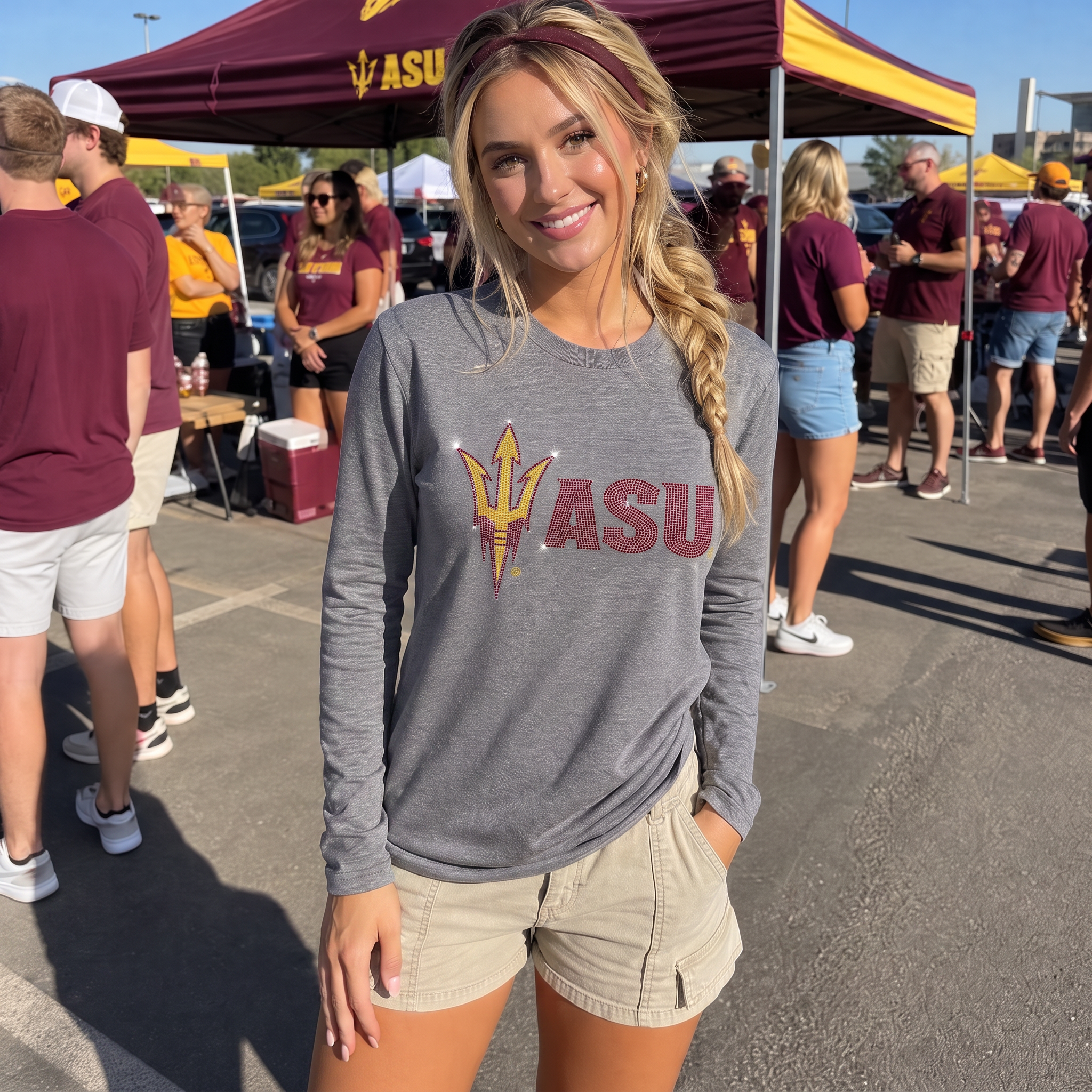 Arizona State Pitchfork ASU Gray Long Sleeve T-Shirt