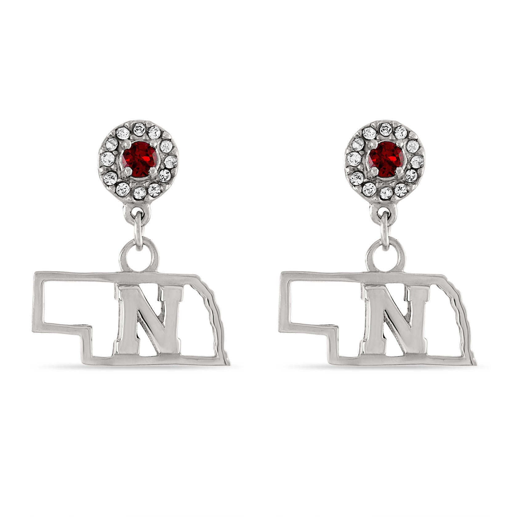 Nebraska Block N State Crystal Drop Earrings