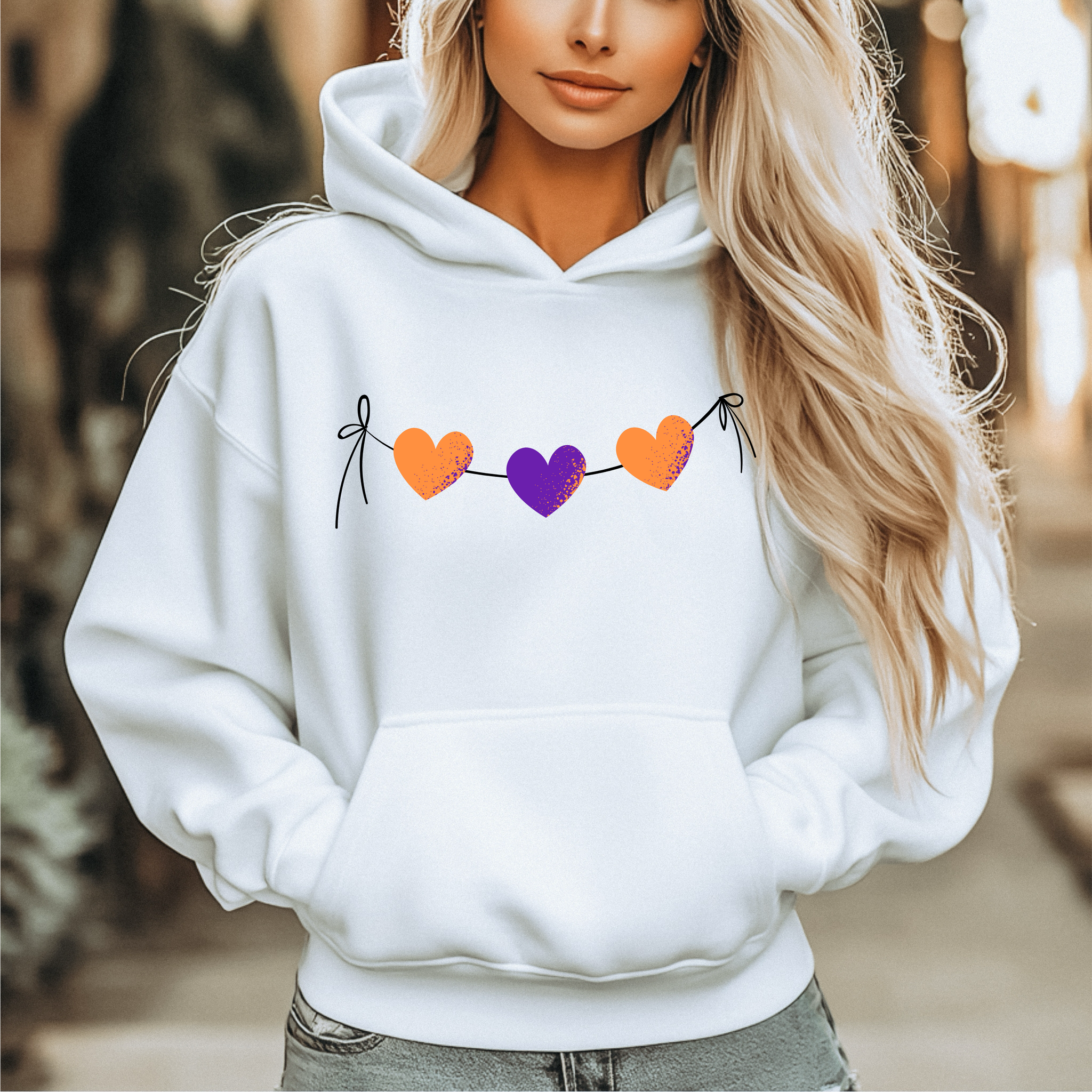 Customizable: Orange and Purple Hearts on a String Hoodie