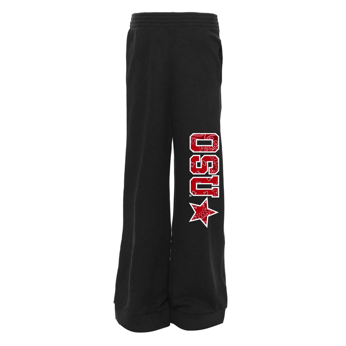 Black sweatpants with 'OSU' and a star design on a white background