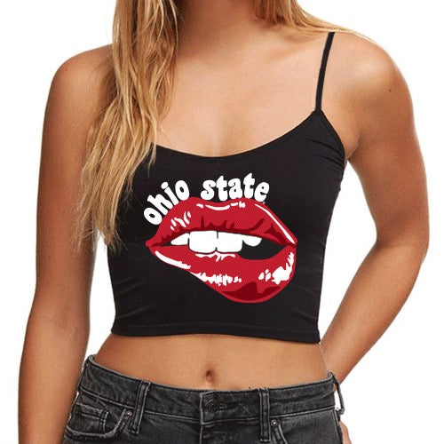 Ohio State OSU Buckeyes Lips Black Spaghetti Tank