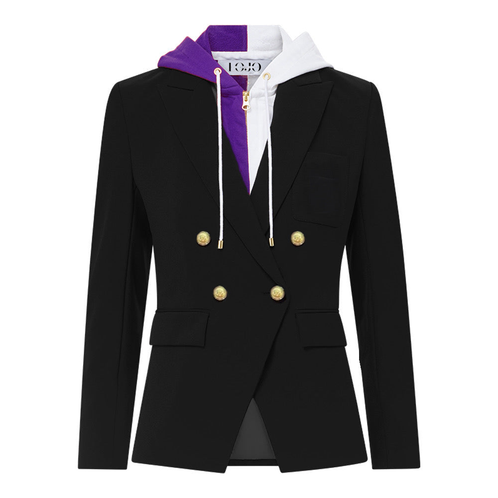 Purple & White Hooded Blazer Jacket
