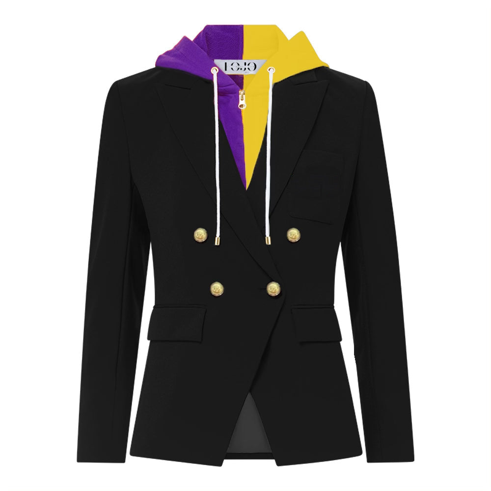 Purple & Yellow Hooded Blazer Jacket