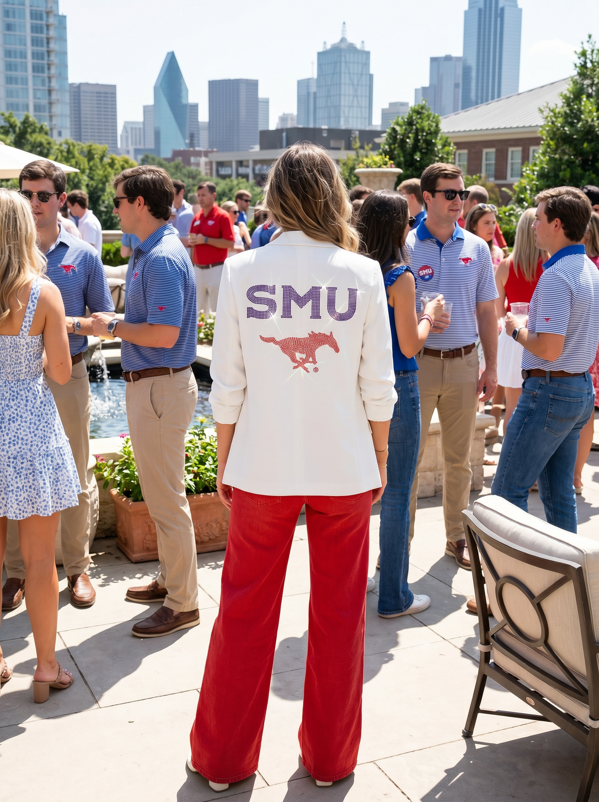 SMU Mustang White Ruched Sleeve Blazer