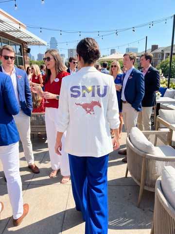 SMU Mustang White Ruched Sleeve Blazer