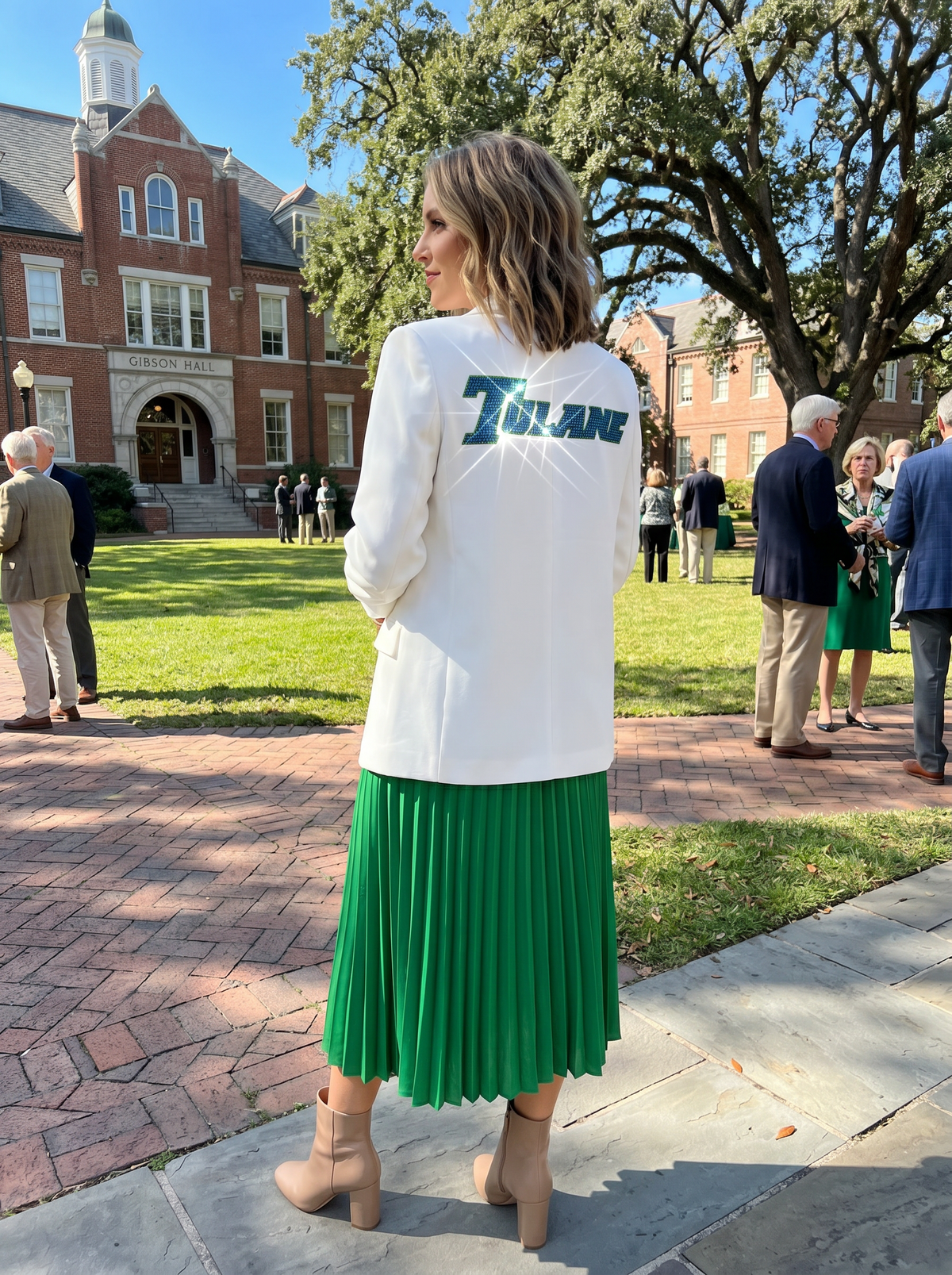 Tulane Script White Ruched Sleeve Blazer
