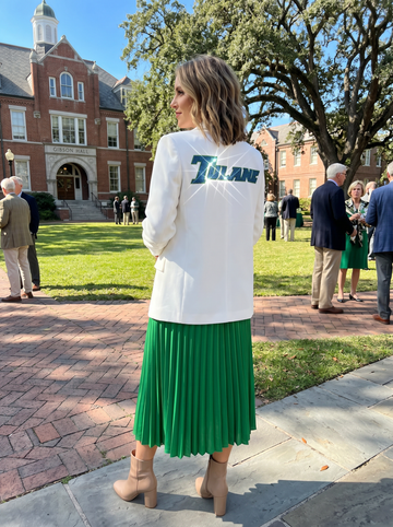 Tulane Script White Ruched Sleeve Blazer