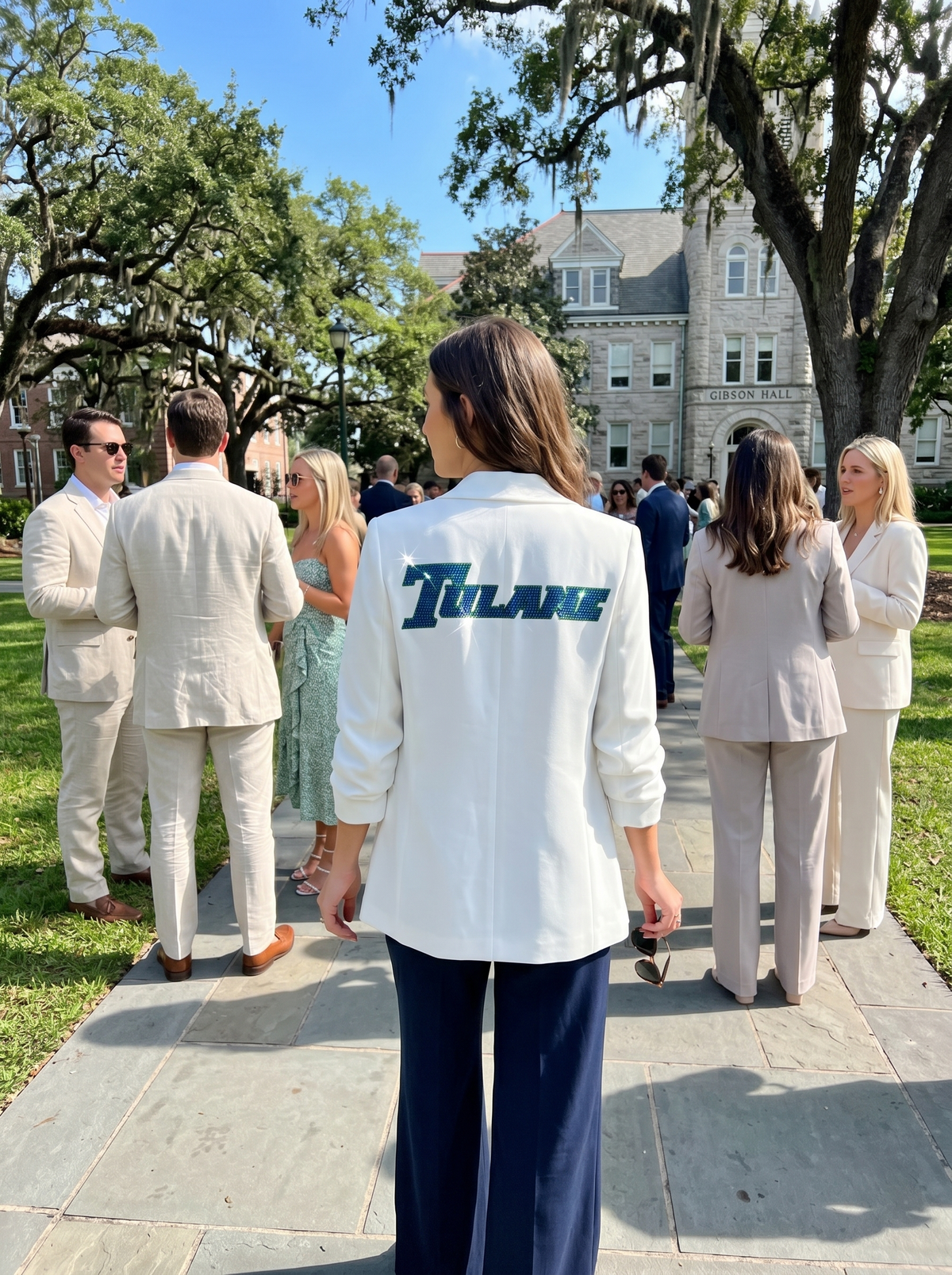 Tulane Script White Ruched Sleeve Blazer