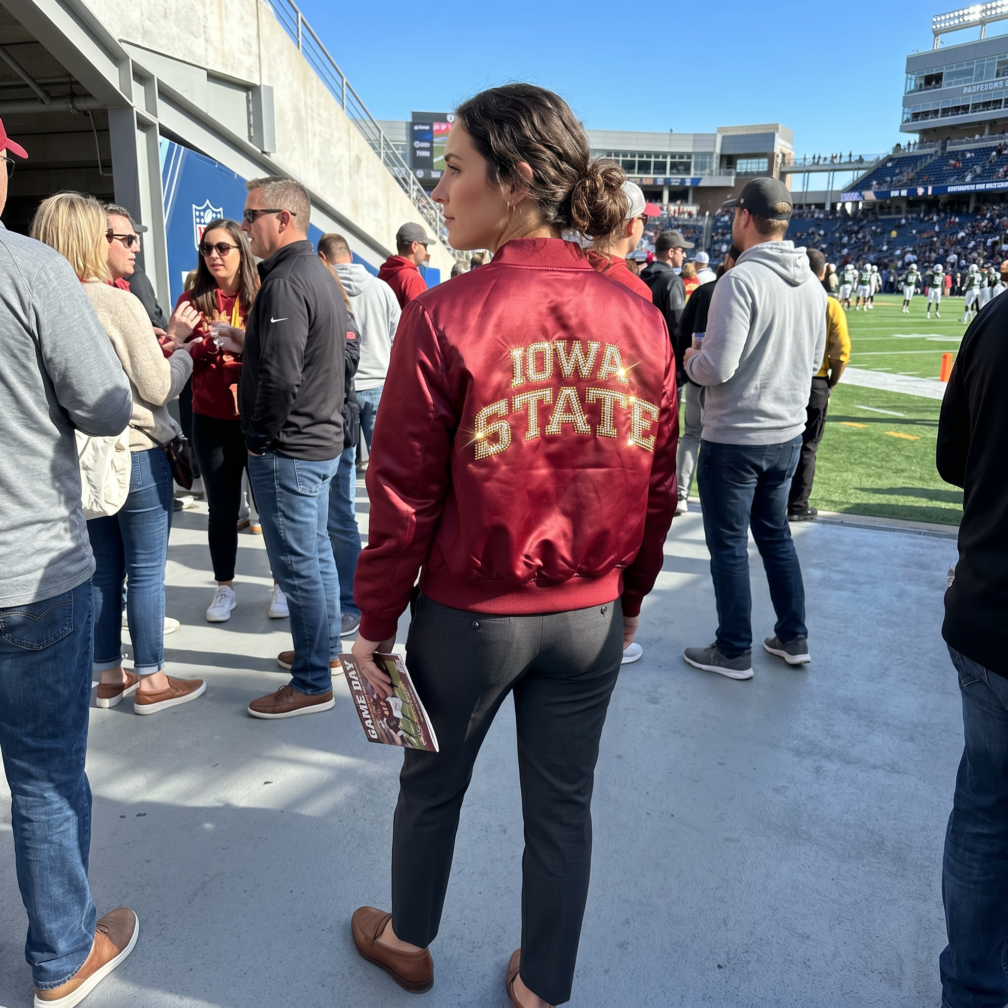 Iowa State Curved Maroon Bomber Jacket