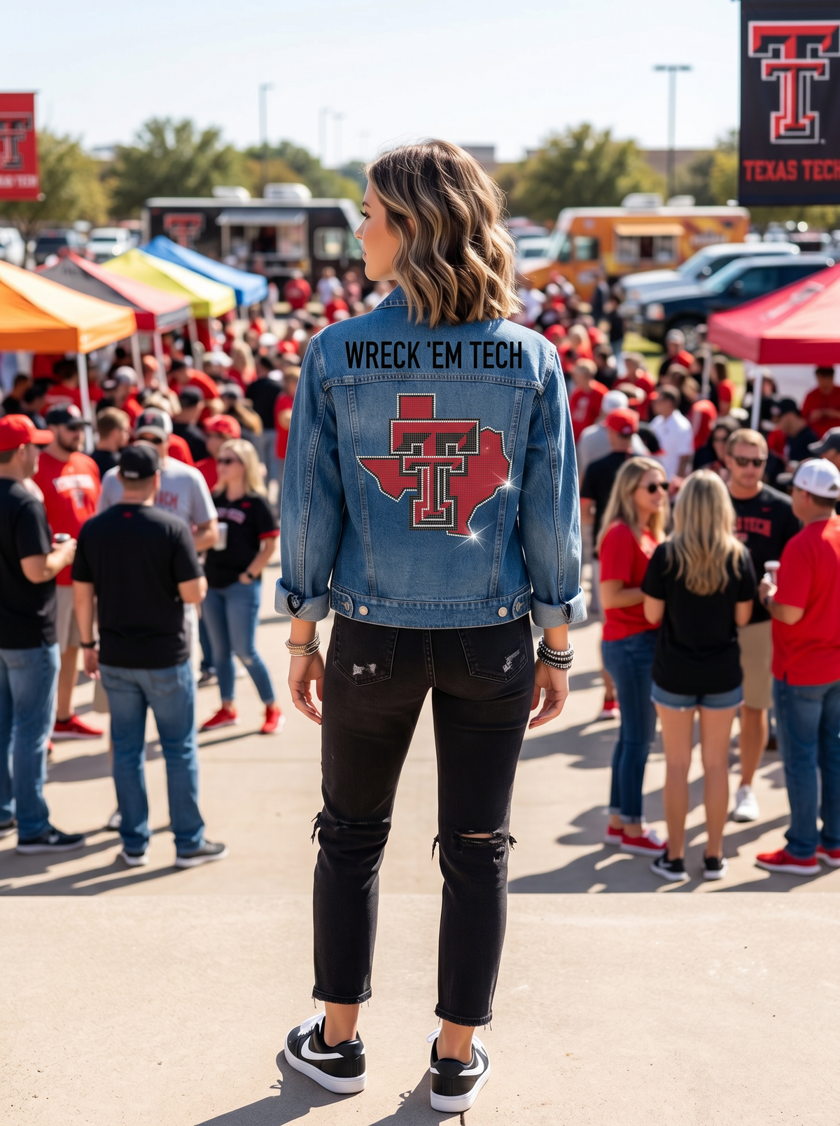 Texas Tech Double T State Map Wreck 'Em Tech Blue Denim Jacket