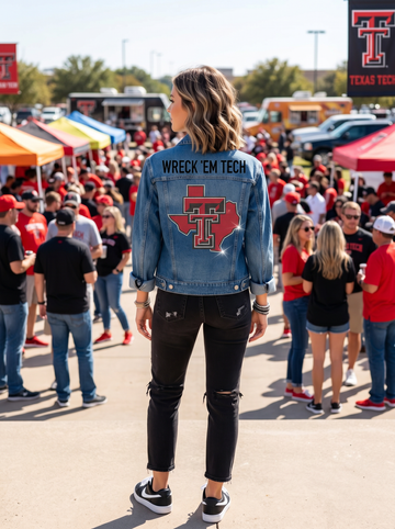 Texas Tech Double T State Map Wreck 'Em Tech Blue Denim Jacket