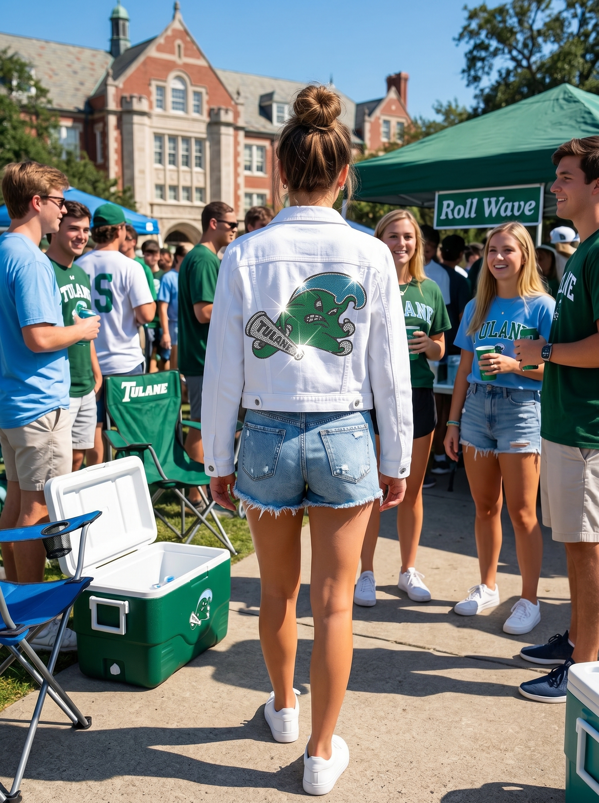 Tulane Green Wave White Denim Jacket