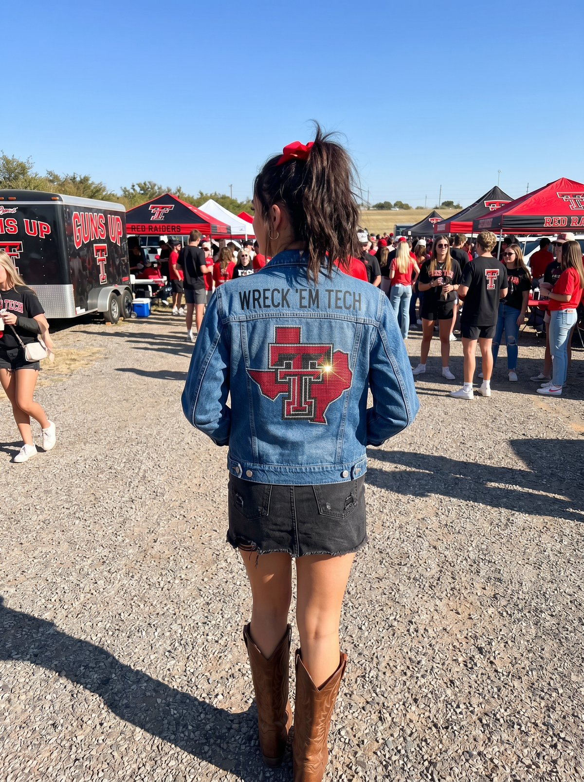 Texas Tech Double T State Map Wreck 'Em Tech Blue Denim Jacket