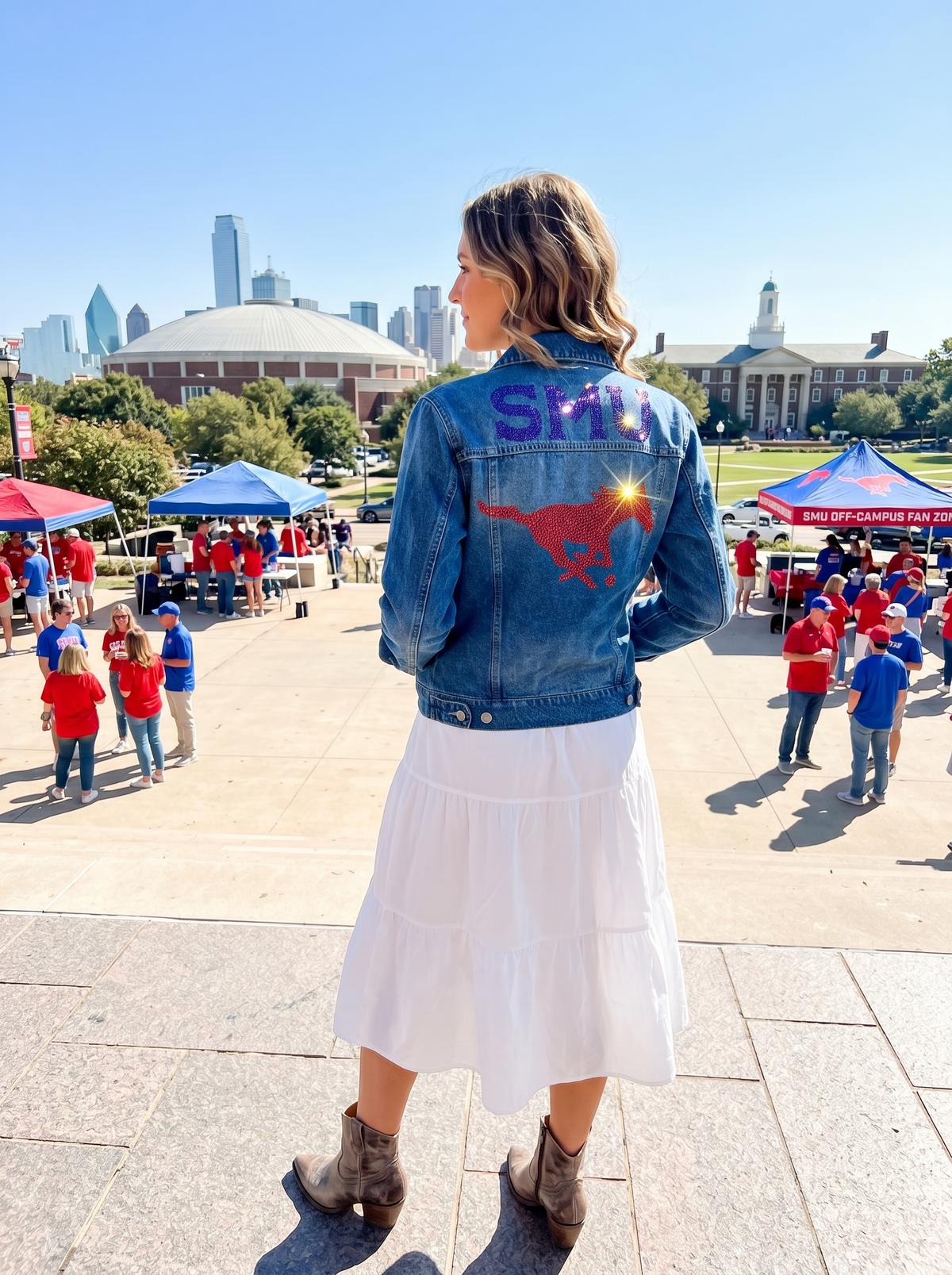 SMU Mustang Blue Denim Jacket