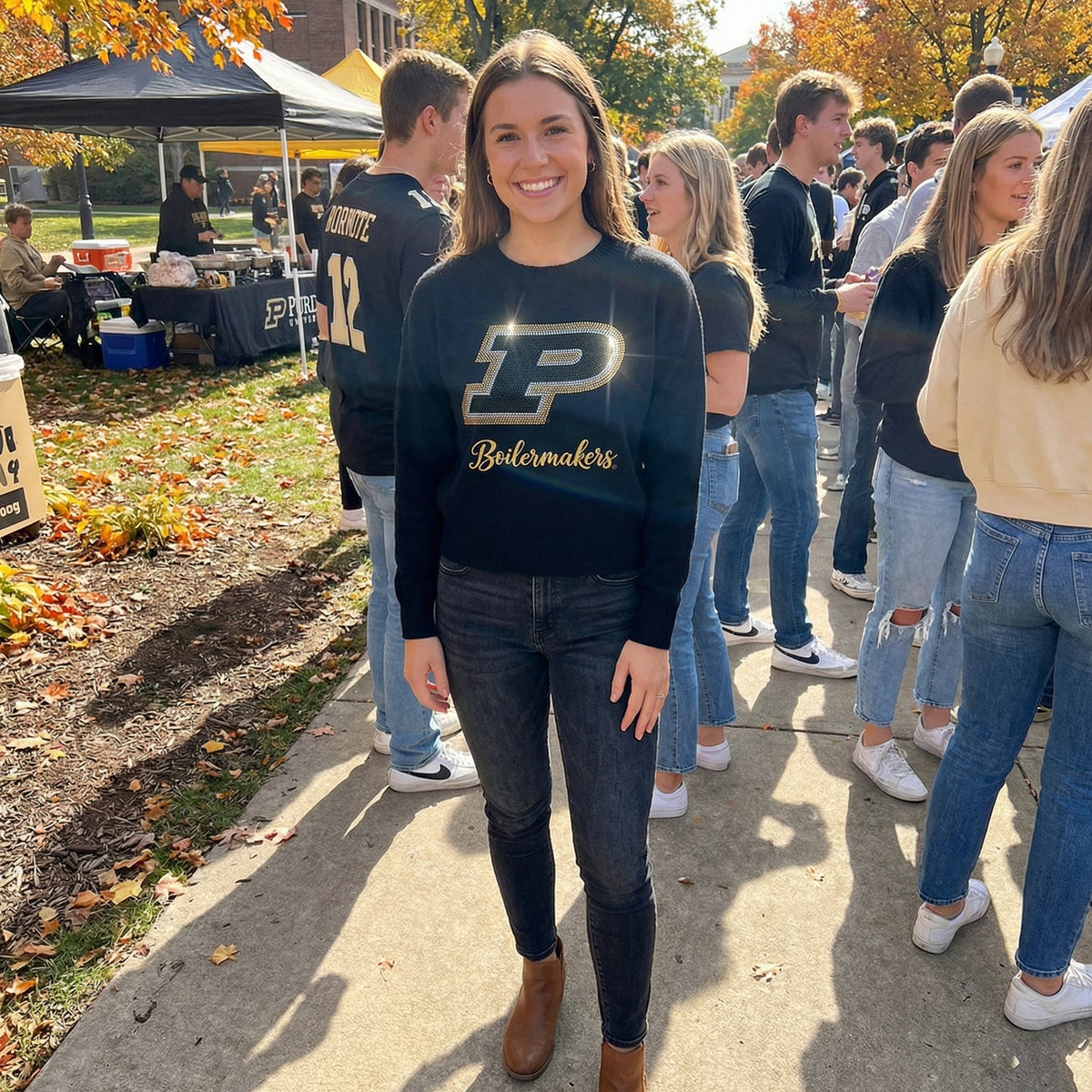 Purdue University P Boilermakers Black Crewneck Sweater