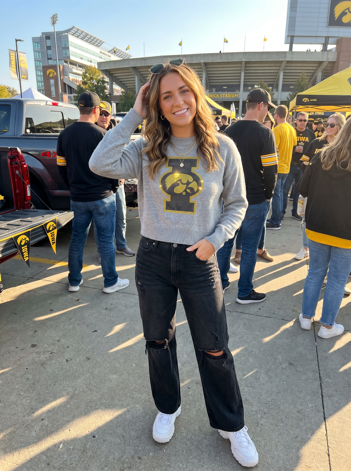 University of Iowa Block I with Tigerhawk Gray Crewneck Sweater