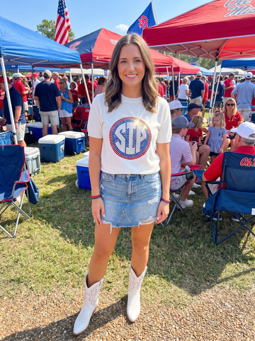 University of Mississippi SIP Decal Ivory Short Sleeve Sweater