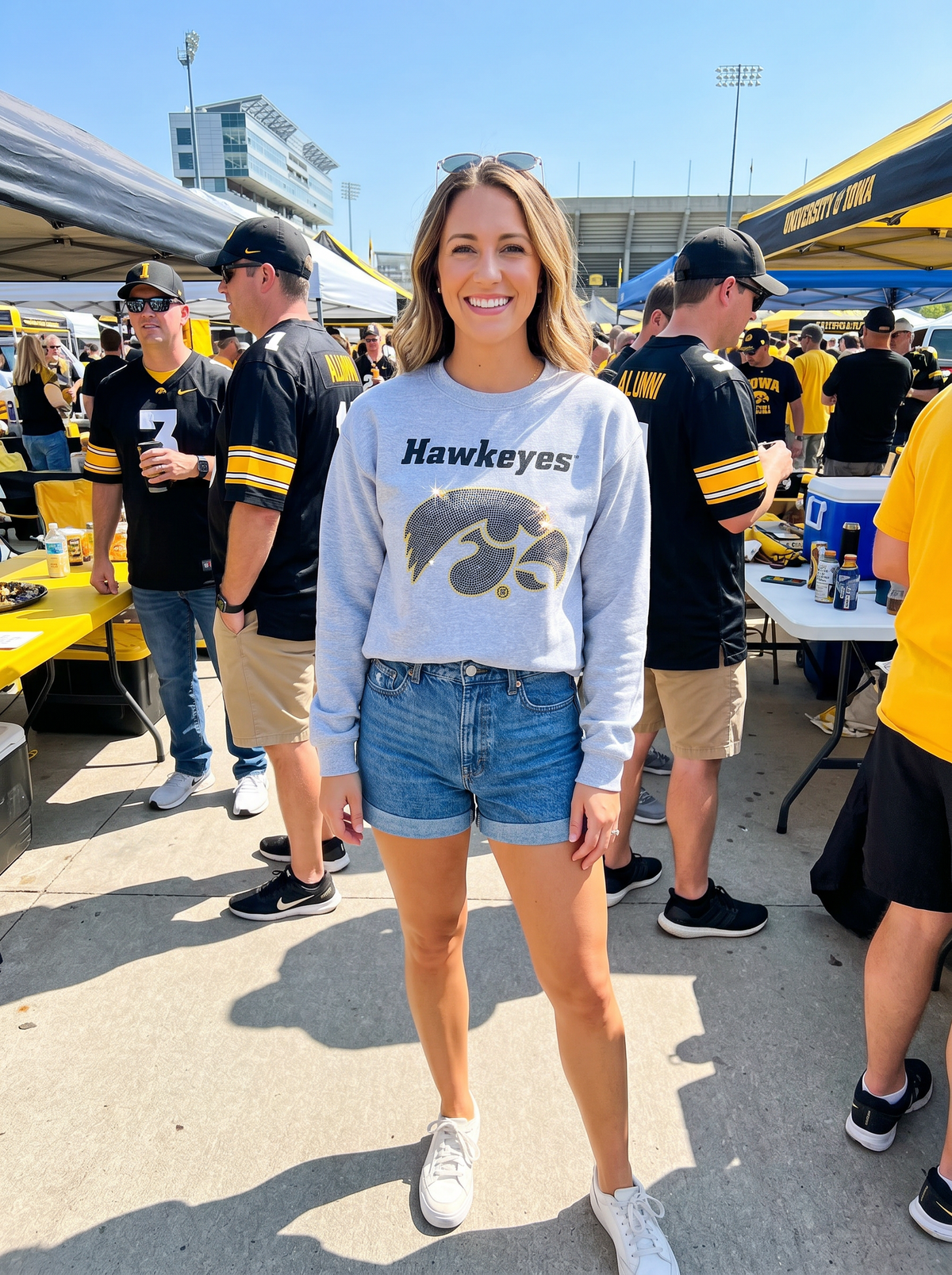 University of Iowa Black Tigerhawk, Light Gray Crewneck Sweatshirt