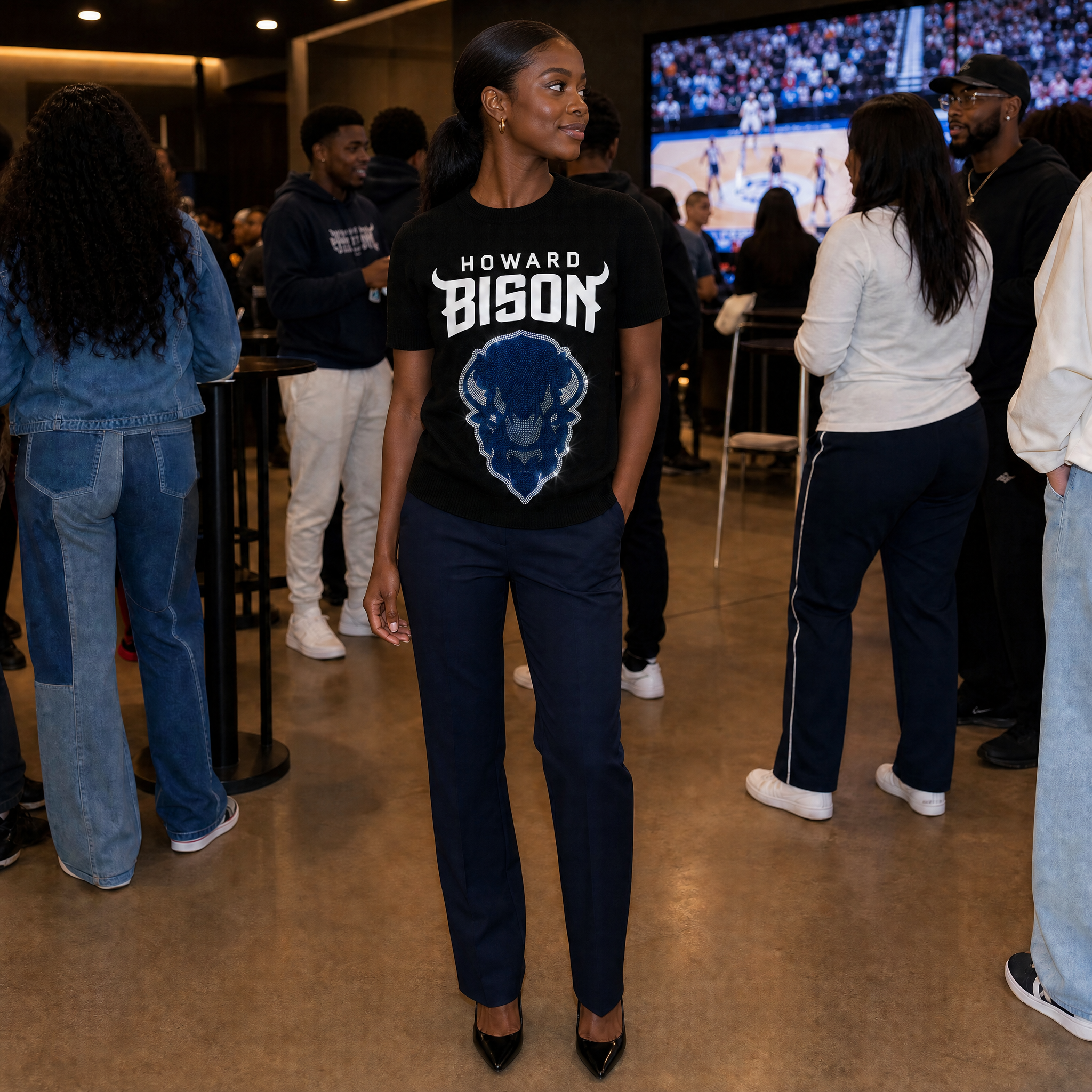 Howard University Bison Head Black Short Sleeve Sweater
