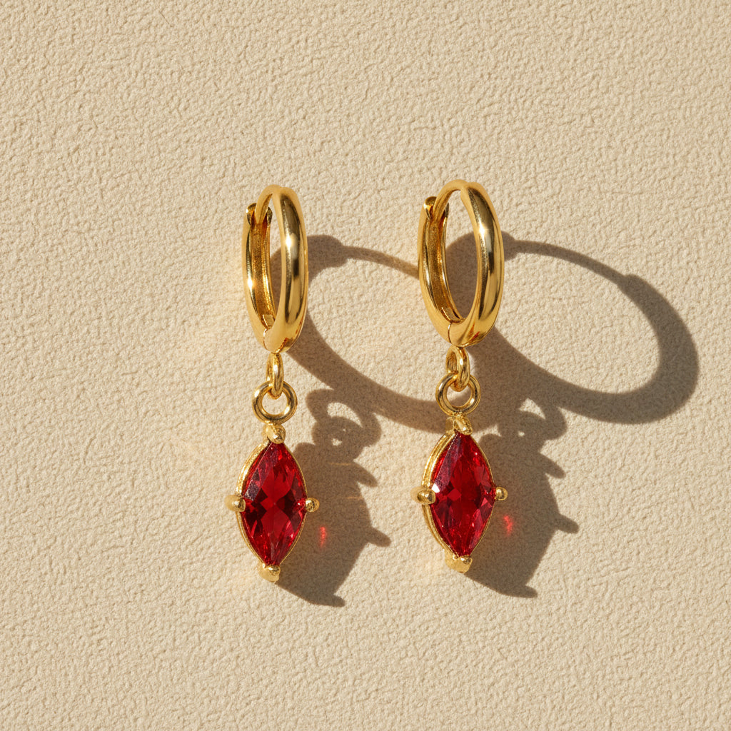 Red Crystal Huggie Hoops