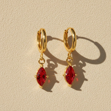 Red Crystal Huggie Hoops