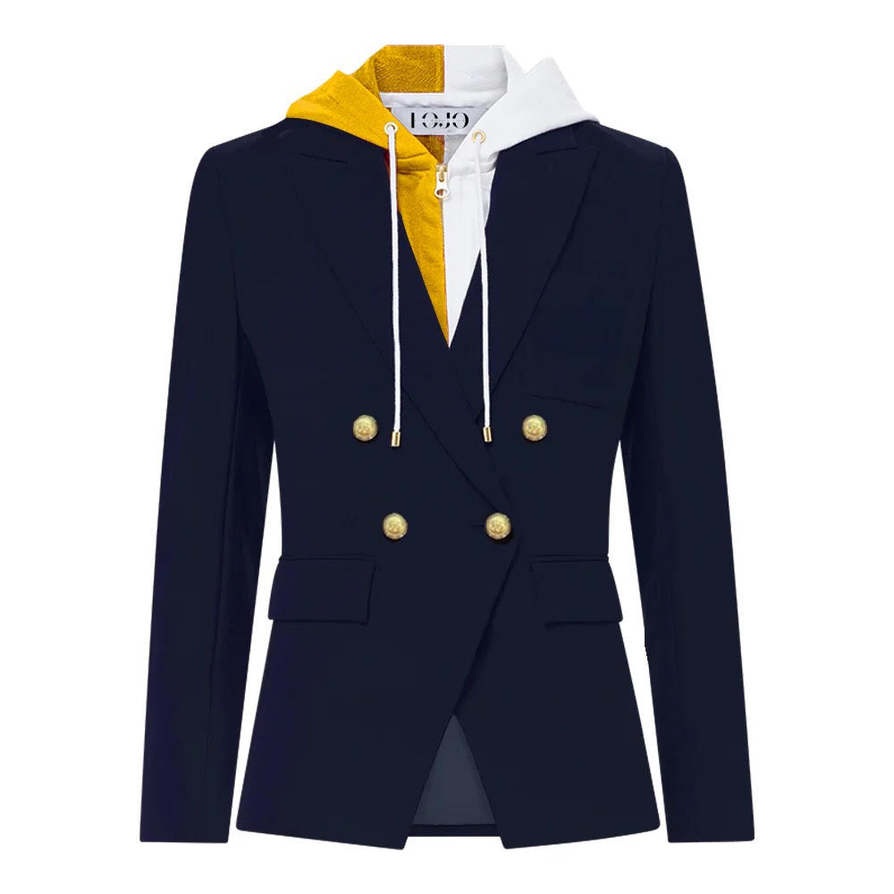 Navy & Yellow Hooded Blazer Jacket