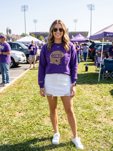 James Madison Helmet Purple Crewneck Sweatshirt