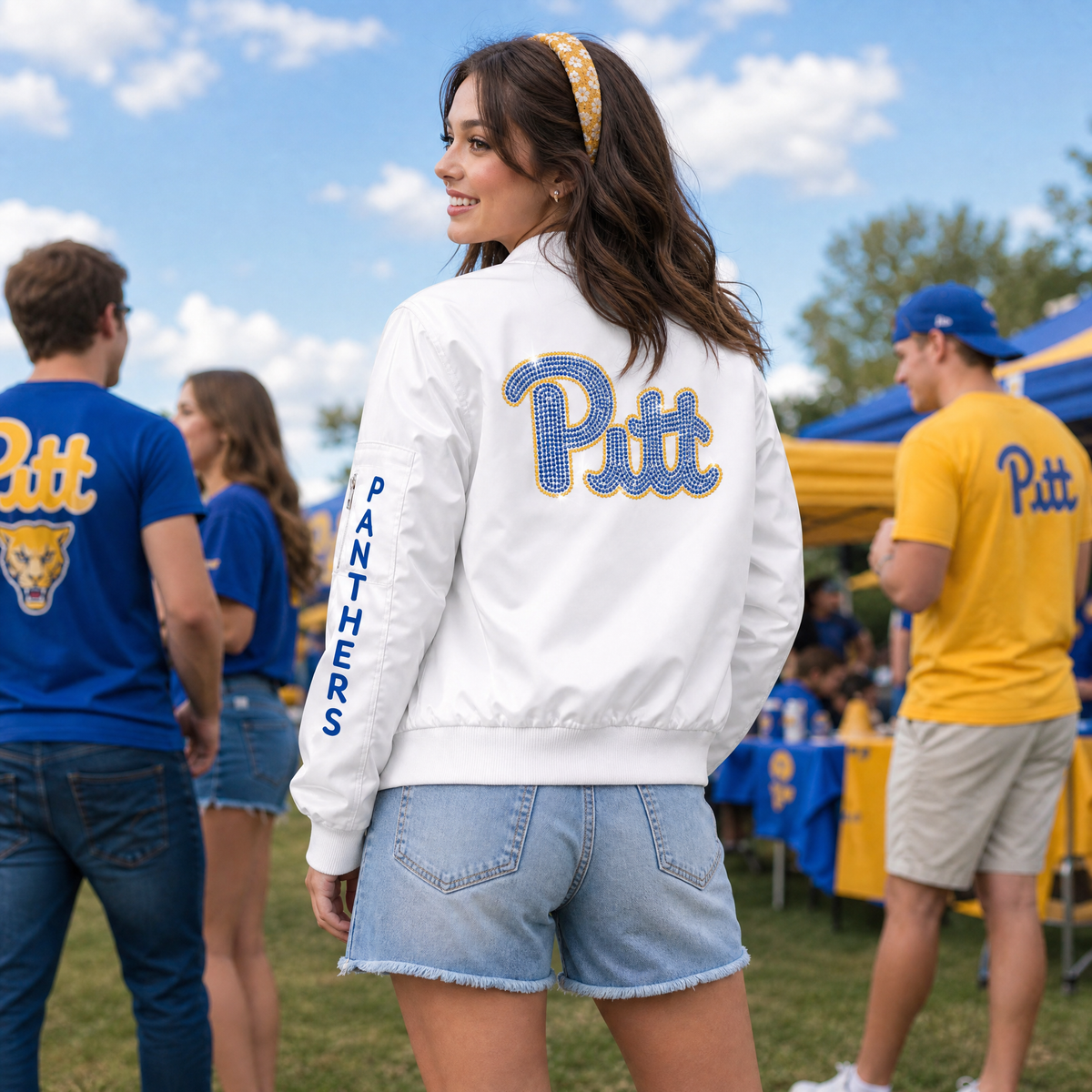 University of Pittsburgh Script Pitt Panthers White Bomber